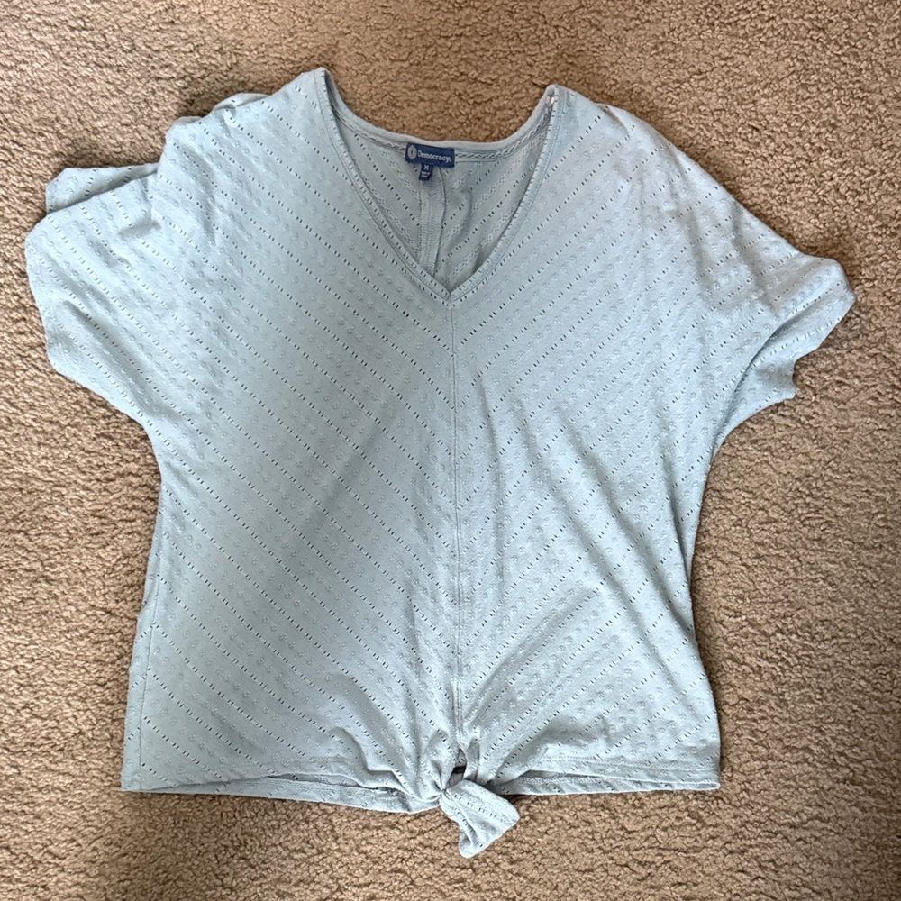 Democracy Light Blue V-Neck Short Sleeve Top